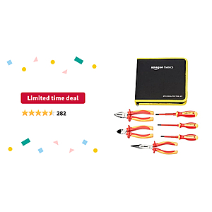 Limited-time deal: Amazon Basics 1000 Volt VDE Insulated Tool Set, Pliers and Screwdriver Industrial Tool Set, 6-Piece - $13.14