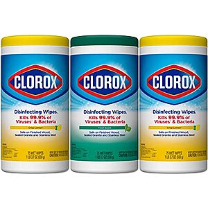 3-Pack 75-Count Clorox Disinfecting Wipes $6.50 w/ S&S + free shipping w/ Prime or on $25+
