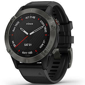 Garmin Fenix 6 Sapphire Multisport GPS Smartwatch (Carbon Gray DLC w/ Black Band) $414 + 5% SD Cashback + Free Shipping