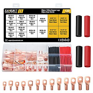 120-Piece Sanuke Copper Battery Cable End Lugs AWG (2-12) w/ Heat Shrink $6.70 + Free Shipping w/ Prime or on $25+