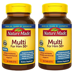 90-Count Nature Made Multivitamin For Him 50+ 2 for $7.40 ($3.71 each) w/ S&S + Free Shipping w/ Prime or on $25+
