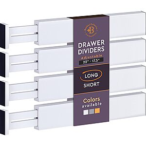 4-Pack Bambüsi Adjustable Large Bamboo Drawer Dividers/Organizer (17.5" - 22"): White $15, Grey $16.50 & More + Free Shipping w/ Prime or on $25+