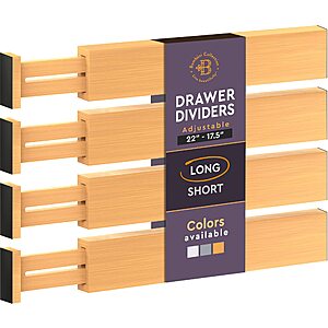 4-Pack Bambüsi Adjustable Large Bamboo Drawer Divider/Organizer (17.5" - 22", Natural) $11.50