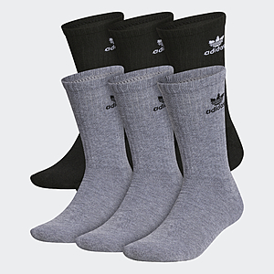 adidas Men's & Women's Socks: 6-Pair Men's Trefoil Crew Socks (Grey Heather, L) $8.50 & More + Free Shipping