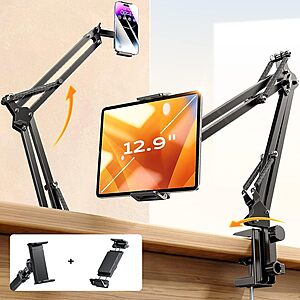 Lisen Carbon Steel Adjustable Arm Tablet/Phone Desk Mount w/ 2 Clamps $16.45
