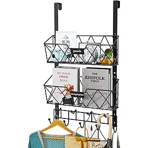 HapiRm Multifunctional Stainless Steel Over The Door Hooks w/ 2 Mesh Baskets & 9 Hooks (Black) $12 + Free Shipping w/ Prime or on $35+