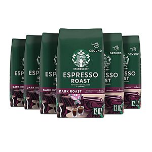 Starbucks Coffee: 6-Pack 12-Oz Espresso Roast Ground Coffee (Dark Roast) $33.55 ($5.59 each) w/ S&S & More + Free Shipping w/ Prime or on $35+