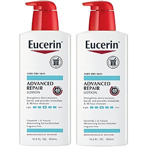 Eucerin Body Lotion/Cream: 16.9-Oz Advanced Repair Body Lotion 2 for $8.65 ($4.32 each), 16.9-Oz Intensive Repair Body Lotion 2 for $10 & More w/ S&S + FS w/ Prime or on $35+