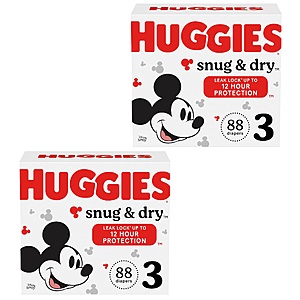 Huggies Baby Diapers: 88-Count Snug & Dry (size 3) + $15 Amazon Credit 2 for $39.35 & More w/ S&S + Free Shipping