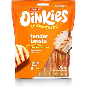 Oinkies Dog Treats: 36-Count Rawhide-Free Tender Twists Wrapped w/ Chicken Breast $8.45 & More + Free Shipping
