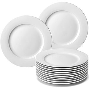 amHomel Porcelain Dinnerware/Bakeware: 12-Piece 10.5" White Round Dinner Plates $22, 6-Piece 24-Oz Deep Bowls w/ Embossed Texture $14.75 & More + Free Shipping w/ Prime or on $35+
