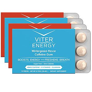 4-Pack 12-Count Viter Energy 60mg Caffeinated Sugar-Free Gum (Wintergreen & Cinnamon) $4.40 w/ S&S + Free Shipping w/ Prime or on $35+