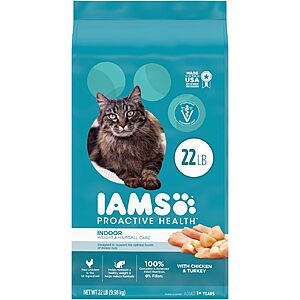 Select Amazon Accounts (YMMV): 22-lbs IAMS Proactive Health Adult Dry Cat Foods: Indoor Weight Control & Hairball Care (Chicken & Turkey) $18 & More w/ S&S + FS