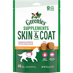 Select Amazon Accounts (YMMV): 40-Count Greenies Dog Supplements Skin & Coat Soft Chews $5.65 & More w/ S&S + Free Shipping w/ Prime or on $35+