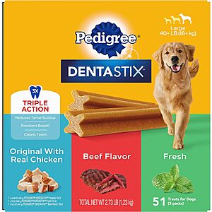 Select Amazon Accounts (YMMV): 51-Count Pedigree Dentastix Dog Dental Treats (Variety Pack, for Large Dogs) $10.05 w/ S&S + Free Shipping w/ Prime or on $35+