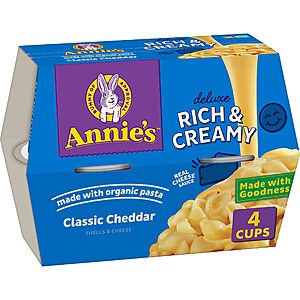 4-Count 2.6-Oz Annie's Classic Cheddar Deluxe Microwavable Mac & Cheese Cups w/ Organic Pasta $3.85 + Free Shipping w/ Prime or on $35+