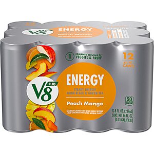12-Pack 8-Oz V8 +ENERGY Pomegranate Blueberry Energy Drink (Peach Mango or Pomegranate Blueberry) $6.80 + Free Shipping w/ Prime or on $35+
