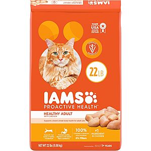 Select Amazon Accounts (YMMV): 22-lbs IAMS Proactive Health Dry Cat Food (Chicken) $22.20 + $11 Amazon Credit & More w/ S&S + Free Shipping