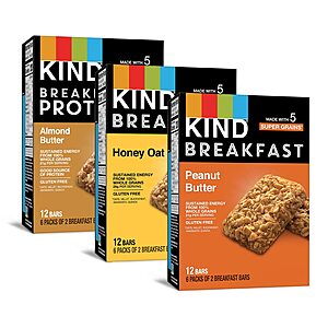 18-Count KIND Breakfast Bars (3-Flavor Variety Pack) $11.90, 12-Count KIND Bars (Cranberry Almond) $9.95 & More w/ S&S + Free Shipping w/ Prime or on $35+