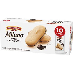 2x Pepperidge Farm Milano Cookies, Dark Chocolate, 10 Packs $4.99