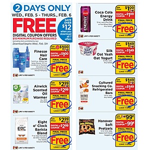 Shoprite: February 5 & 6 only: 7 free items with $10 purchase using digital coupons: YMMV
