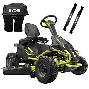 Ryobi 38 in. 75 Ah Battery Electric Rear Engine Riding Lawn Mower and Bagging Kit $2599