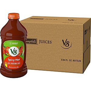6-Pack 46-Oz V8 100% Vegetable Juice: Low Sodium $15.75, Spicy Hot $18