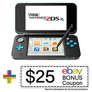 New Nintendo 2DS XL (Black + Turquoise) - REFURBISHED + $25 eBay Bonus (Manufacturer refurbished) $100 + FS (eBay Daily Deal)