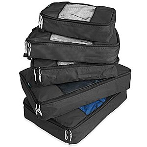 TravelWise Luggage Packing Organization Cubes 5 Pack, Black, 2 Small, 2 Medium, 1 Large $15.56 - Amazon