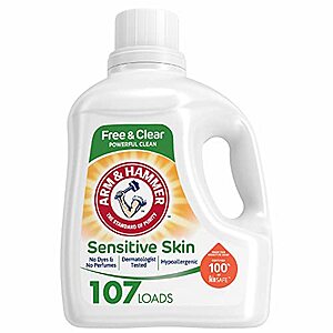 Arm & Hammer Sensitive Skin Free & Clear, 107 Loads Liquid Laundry Detergent, 144.5 Fl oz - $6.64 or $6.19 /w S&S - Amazon