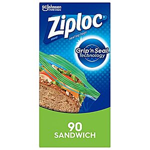 Ziploc Sandwich and Snack Bags for On the Go Freshness, 90 Count - $3.99 or $3.19 /w S&S - Amazon