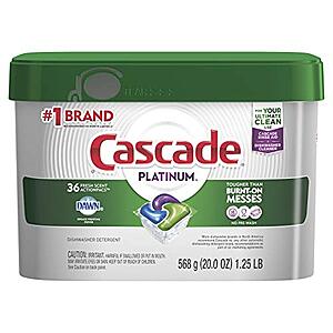 Cascade Platinum Dishwasher Pods, Fresh Scent, 36 count - $7.79 /w S&S - Amazon