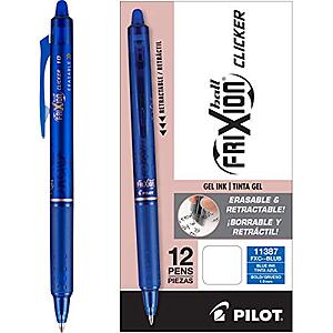 PILOT FriXion Clicker Erasable, Refillable & Retractable Gel Ink Pens, Bold Point, Blue Ink, 12-Pack (11387) - $13.09 /w S&S - Amazon