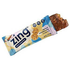 Zing Plant Based Protein Bar | Oatmeal Chocolate Chip, 12 Count - $18.16 /w S&S + F/S - Amazon