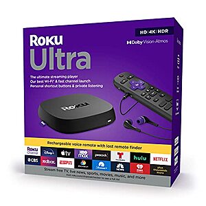 Roku Ultra 2022 4K/HDR/Dolby Vision Streaming Device + Roku Voice Remote Pro - $69.00 + F/S - Amazon