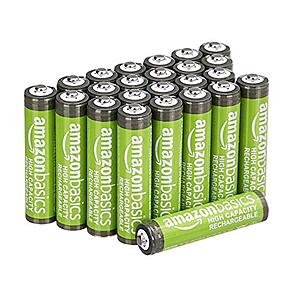 Amazon Basics AAA 1.2 Volt Rechargeable NiMh High-Capacity Batteries, 850 mAh, Pack of 24 - $15.11 - Amazon