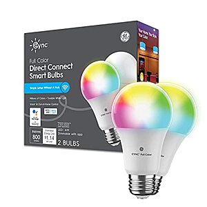 GE CYNC Smart LED Light Bulbs, Color Changing Lights, A19, 2 count (Pack of 1) - $14.00 - Amazon