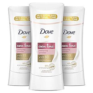 Dove Even Tone Antiperspirant Deodorant for Uneven Skin Tone Restoring Powder, 2.6 oz 3 Count - $7.74 /w S&S - Amazon