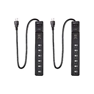 2-Pack Amazon Basics 6-Outlet Surge Protector / Power Strip w/ USB Ports (Black) - $8.54 - Amazon