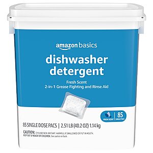 Amazon Basics Dishwasher Detergent Pacs, Fresh Scent, 85 Count (Previously Solimo) - $8.43 /w S&S - Amazon
