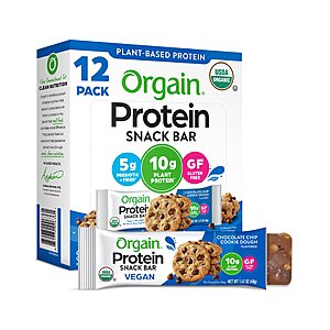 $11.24 /w S&S: Orgain Organic Vegan Protein Bars, Chocolate Chip Cookie Dough, 1.41 Oz (12 Count)