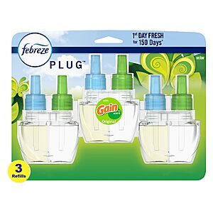 $9.05 /w S&S: Febreze Odor-Fighting Fade Defy PLUG Air Freshener Refill, Gain Original Scent, (3) .87 fl. oz. Oil Refills