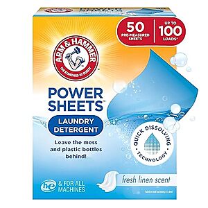 $9.50 /w S&S: Arm & Hammer Power Sheets Laundry Detergent, Fresh Linen 50ct