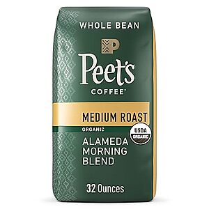$15.96: Peet's Coffee, Medium Roast Whole Bean Coffee - Organic Alameda Morning Blend 32 Ounce Bag