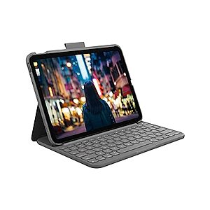$77.34: Logitech Slim Folio Bluetooth Keyboard Case for iPad (10th Generation) with Integrated Wireless Keyboard - Oxford Gray