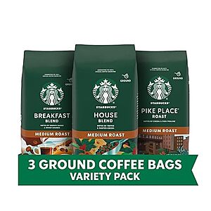 $16.16 /w S&S: Starbucks Ground Coffee, Medium Roast Variety Pack, 100% Arabica, 3 Bags (12 Oz Each)
