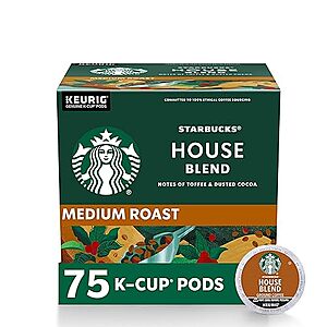75-Count Starbucks K-Cup Coffee Pods for Keurig Brewers (Medium Roast, House Blend) $24 + Free Shipping