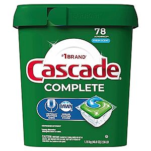 $13.04 /w S&S: 78-Count Cascade Complete Dishwasher Detergent ActionPacs (Fresh Scent)