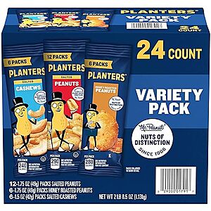 $9.49: PLANTERS Peanuts & Cashews Variety Pack, 40.5 oz, 24-Pack