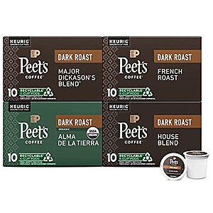 $19.26 /w S&S: Peet's Coffee, Dark Roast Keurig Coffee Pods Variety Pack, 40 Count (4 Boxes of 10 K-Cup Pods)